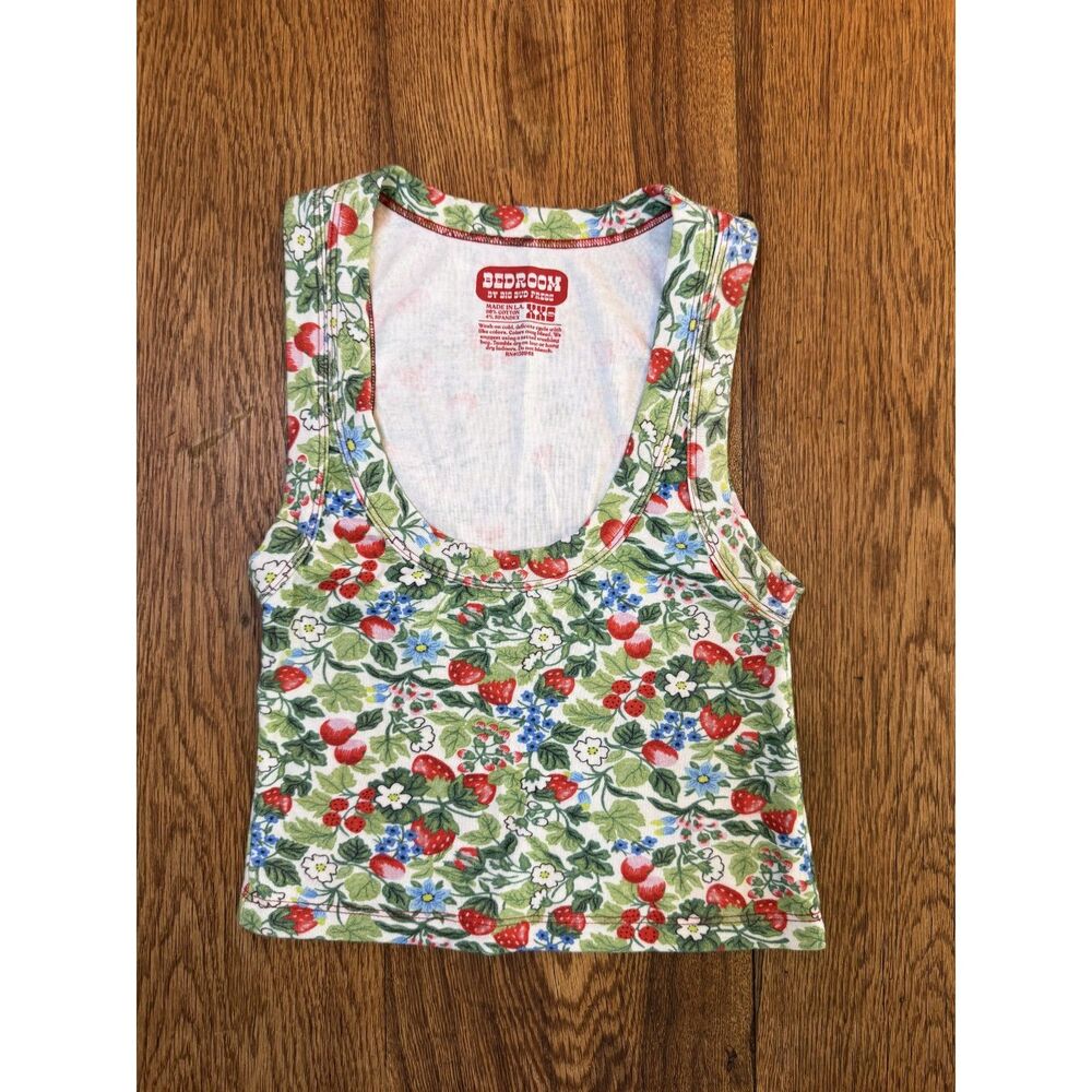 Big Bud Press Bedroom Cropped Tank Strawberry Floral Print XXS Made in LA